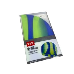 NWT New TYR Graphic Silicone Swim Swimming Cap Multi Color Plan LCSM 9V Green